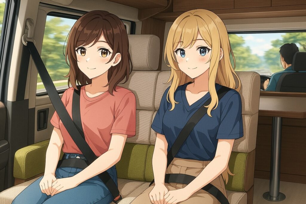 キャンピングカーは走行中に後ろ向きに座ってもいいですか？